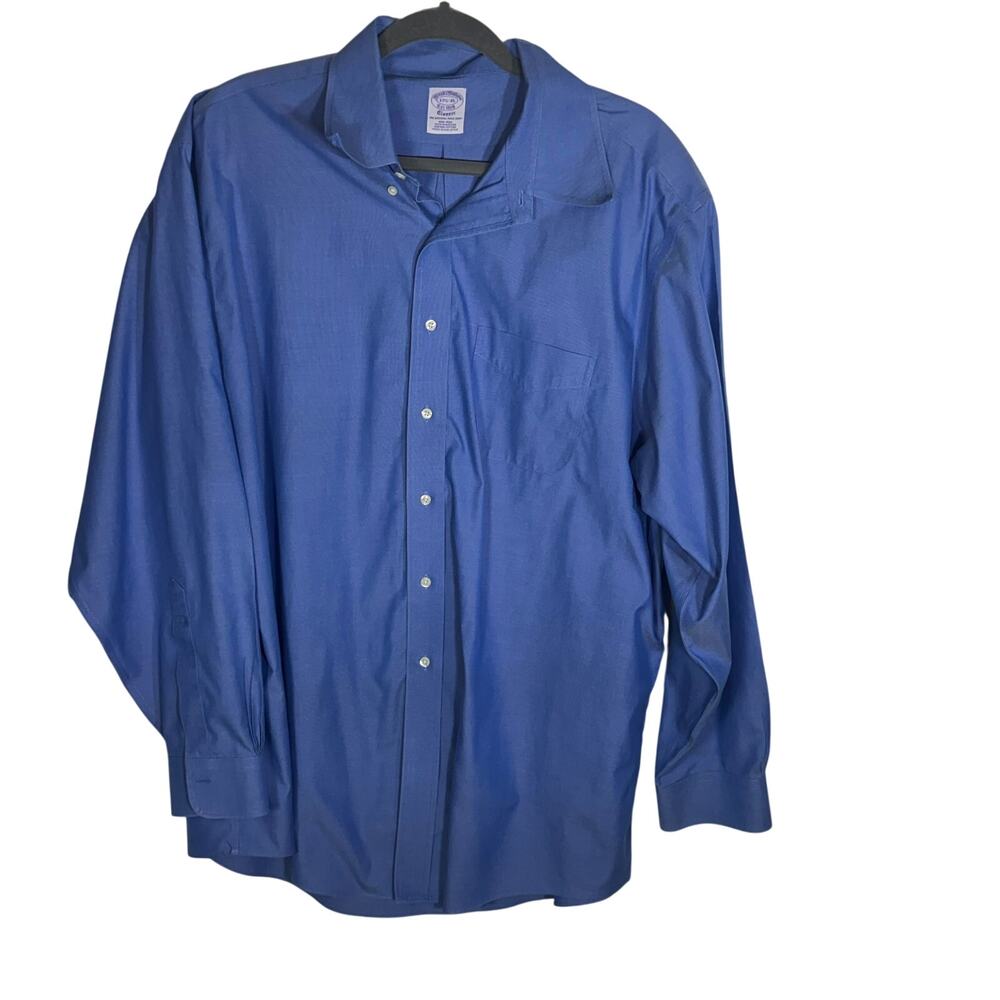 Brooks Brothers Classic Non-Iron Blue Supima Cotton Dress Shirt 17.5 35 USA